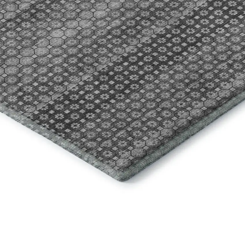 8' X 8' Gray Silver And Charcoal Striped Washable Round Rug With UV Protection Photo 6