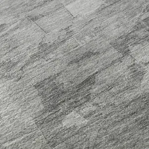 Photo of 8' X 8' Gray Silver And Charcoal Striped Washable Round Rug With UV Protection