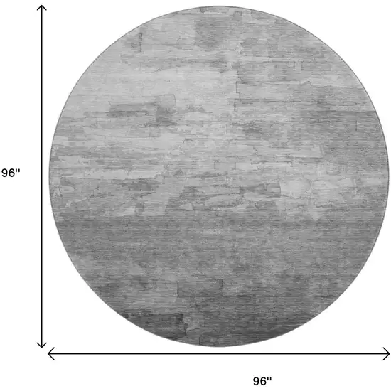 8' X 8' Gray Silver And Charcoal Striped Washable Round Rug With UV Protection Photo 9