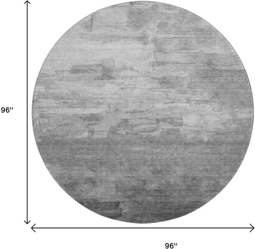 8' X 8' Gray Silver And Charcoal Striped Washable Round Rug With UV Protection Photo 9