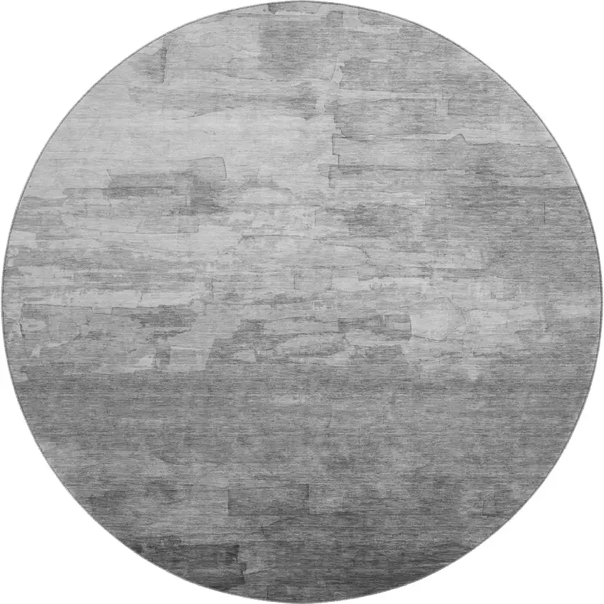 8' X 8' Gray Silver And Charcoal Striped Washable Round Rug With UV Protection Photo 1