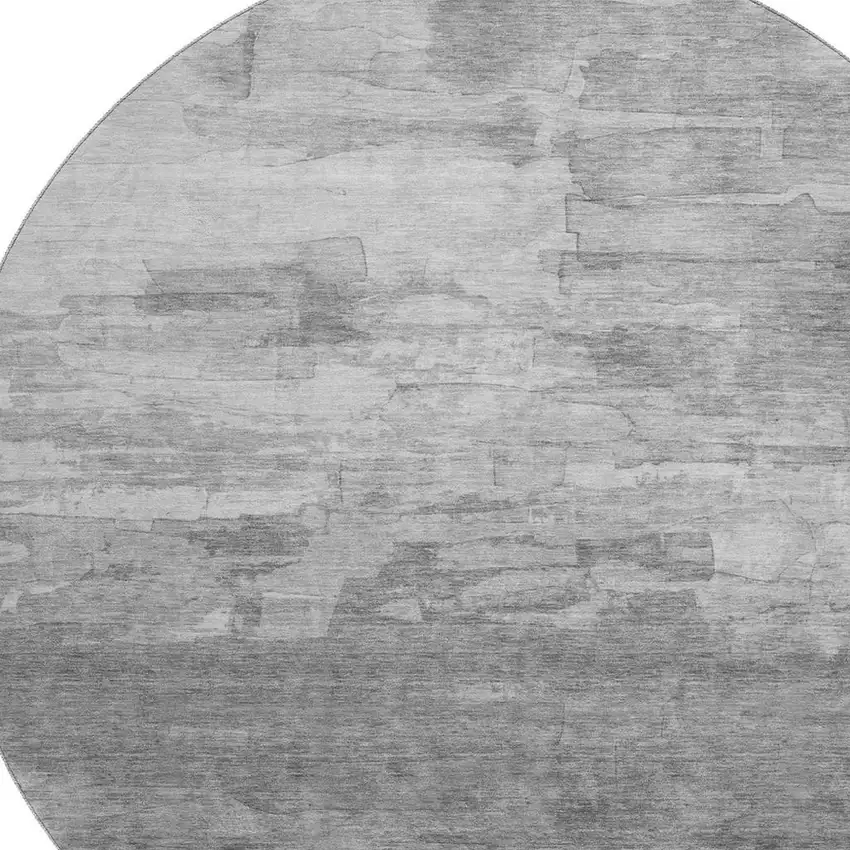 8' X 8' Gray Silver And Charcoal Striped Washable Round Rug With UV Protection Photo 2