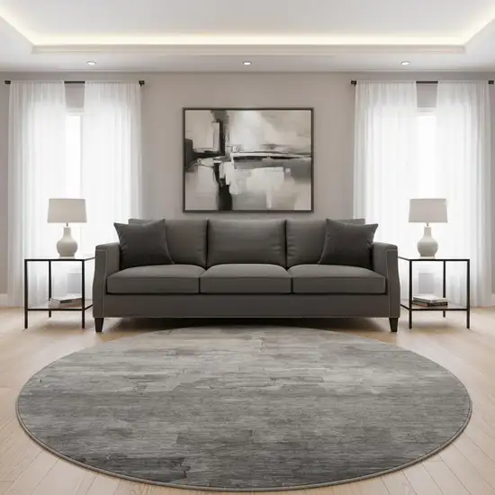 8' X 8' Gray Silver And Charcoal Striped Washable Round Rug With UV Protection Photo 2