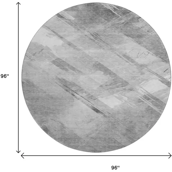 8' X 8' Gray Silver And Charcoal Striped Washable Round Rug With UV Protection Photo 8