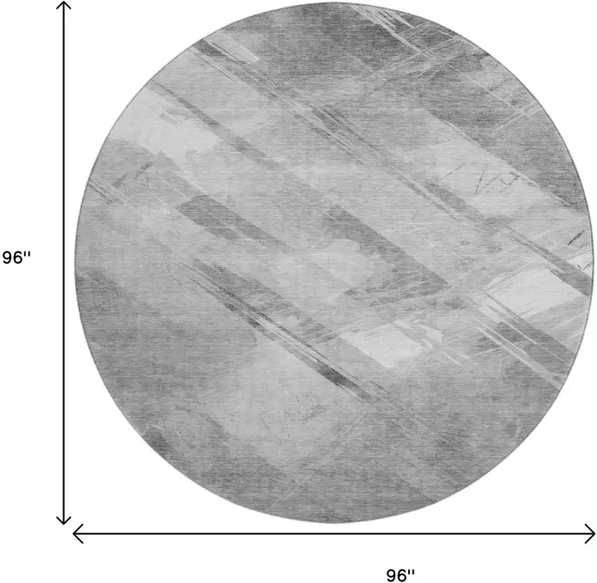 8' X 8' Gray Silver And Charcoal Striped Washable Round Rug With UV Protection Photo 8