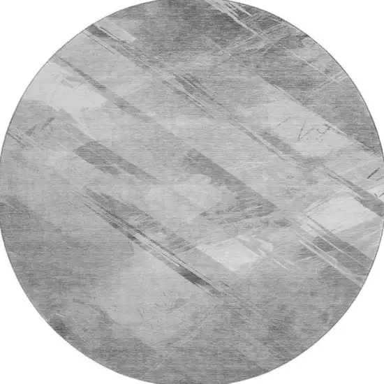 8' X 8' Gray Silver And Charcoal Striped Washable Round Rug With UV Protection Photo 2