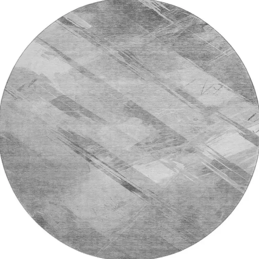 8' X 8' Gray Silver And Charcoal Striped Washable Round Rug With UV Protection Photo 2