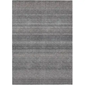 Photo of 3' X 4' Gray Striped Washable Non Skid Indoor Outdoor Area Rug