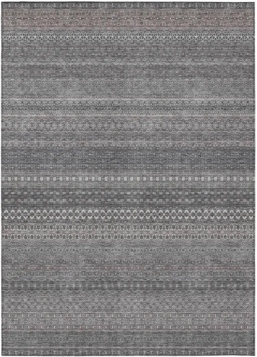 3' X 4' Gray Striped Washable Non Skid Indoor Outdoor Area Rug Photo 2