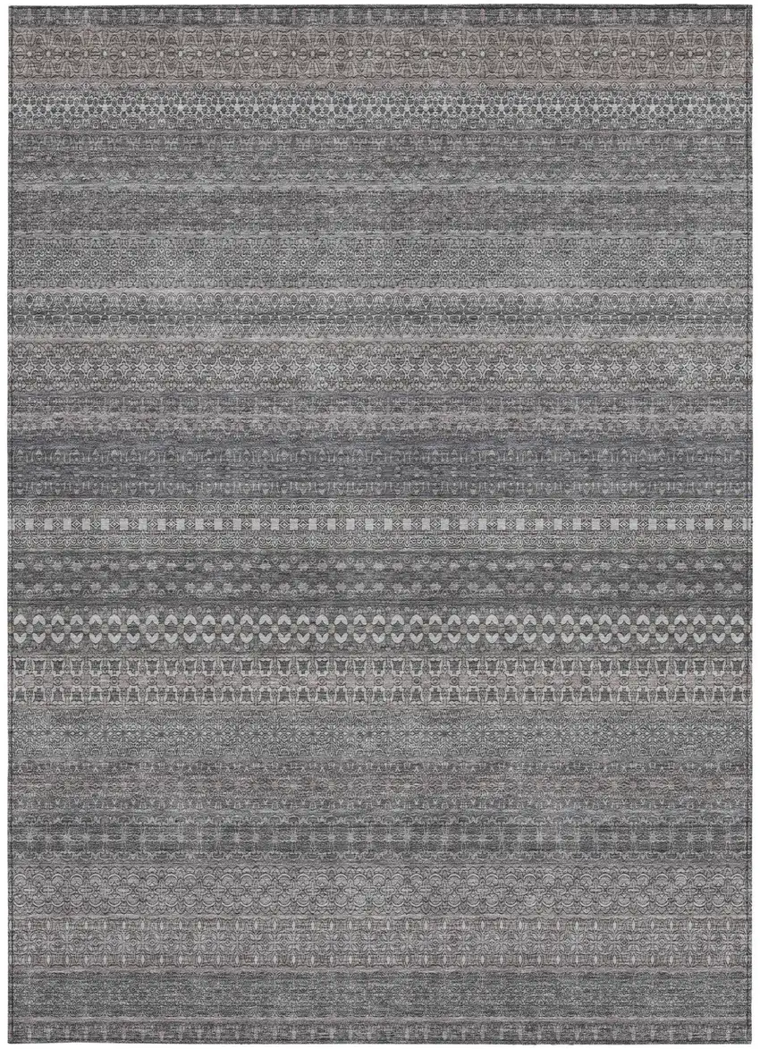 Gray Striped Washable Non Skid Indoor Outdoor Area Rug Photo 4