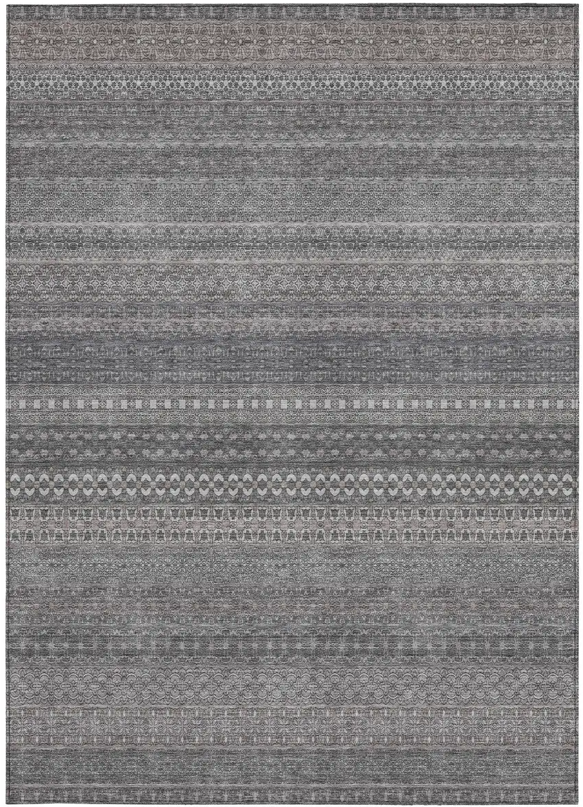 3' X 4' Gray Striped Washable Non Skid Indoor Outdoor Area Rug Photo 5