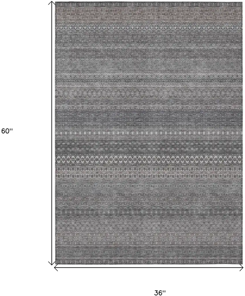 Gray Striped Washable Non Skid Indoor Outdoor Area Rug Photo 3