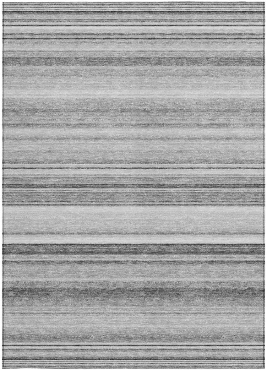 3' X 5' Gray Striped Washable Non Skid Indoor Outdoor Area Rug Photo 5