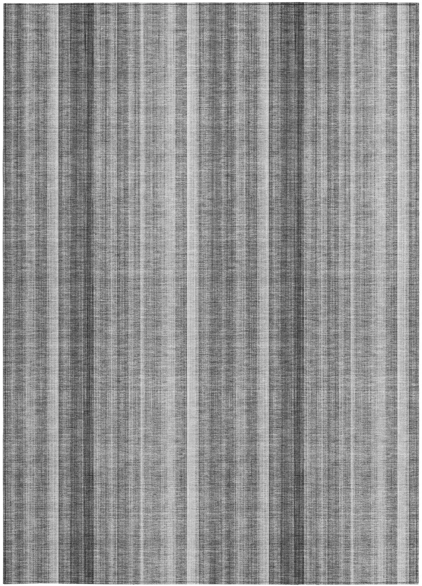 3' X 4' Gray Striped Washable Non Skid Indoor Outdoor Area Rug Photo 5