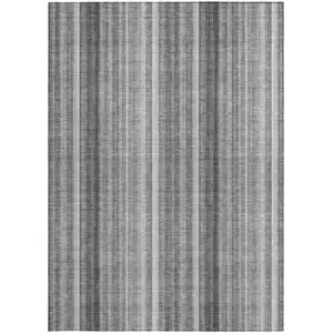 Photo of 3' X 5' Gray Striped Washable Non Skid Indoor Outdoor Area Rug
