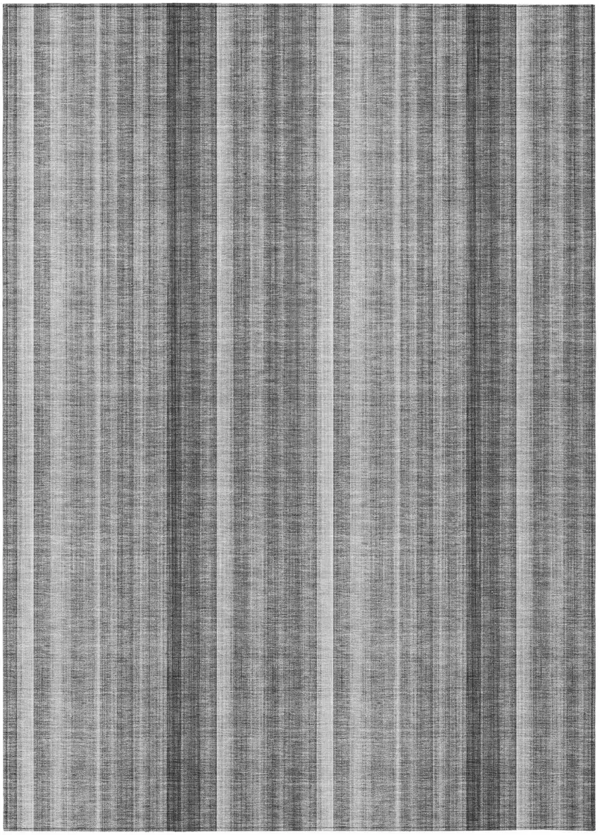 Gray Striped Washable Non Skid Indoor Outdoor Area Rug Photo 2