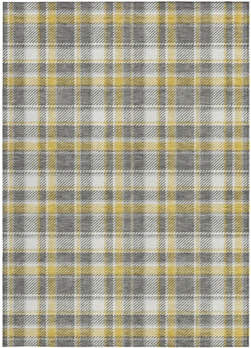 3' X 4' Gray Yellow and White Plaid Washable Non Skid Indoor Outdoor Area Rug Photo 4