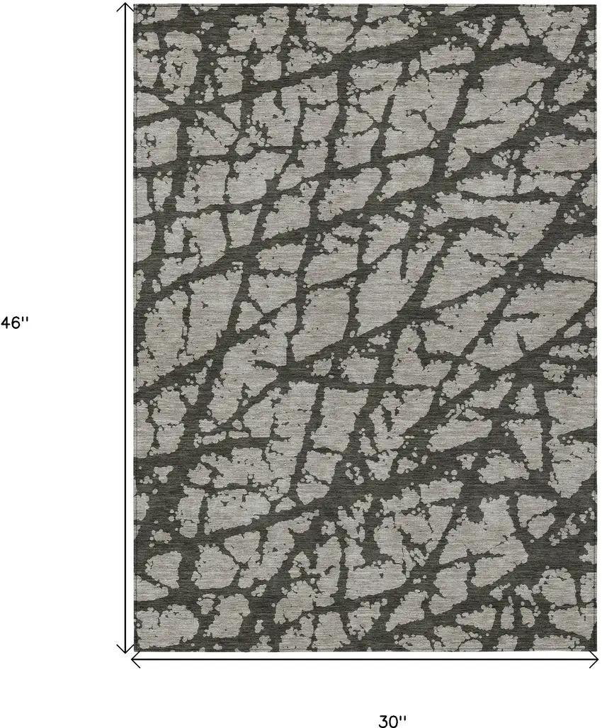 3' X 4' Gray and Black Abstract Washable Non Skid Indoor Outdoor Area Rug Photo 3
