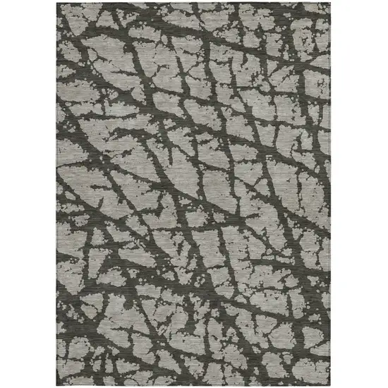 Gray and Black Abstract Washable Non Skid Indoor Outdoor Area Rug Photo 4