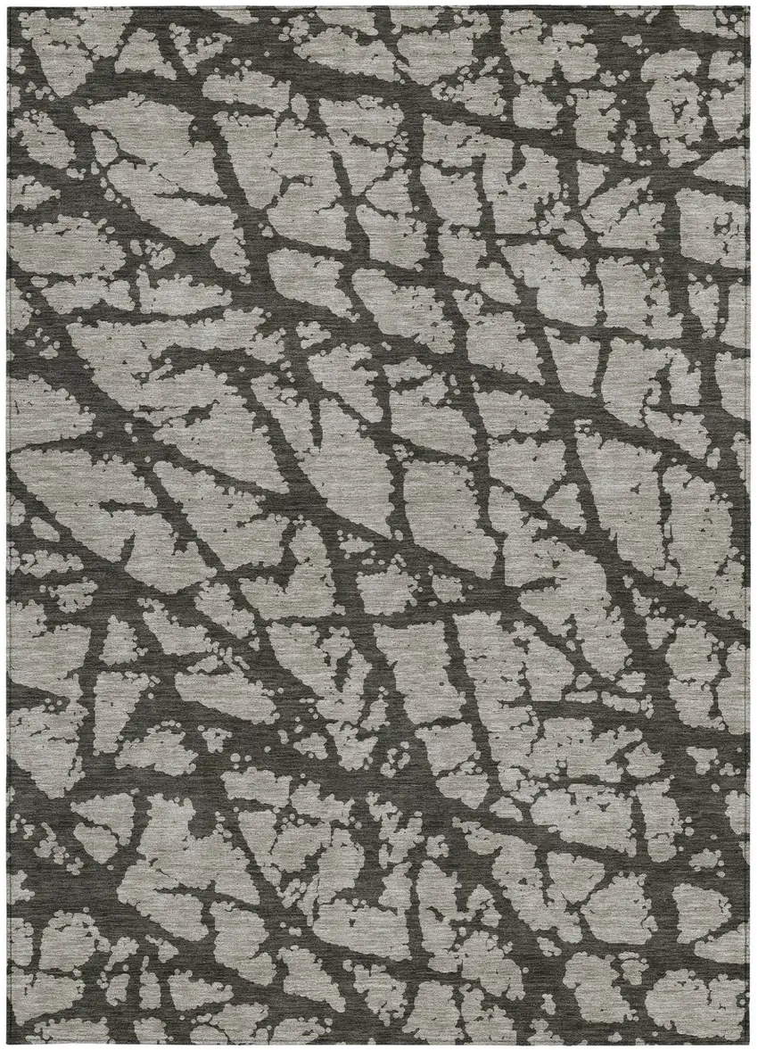 Gray and Black Abstract Washable Non Skid Indoor Outdoor Area Rug Photo 4