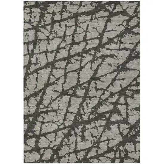 Gray and Black Abstract Washable Non Skid Indoor Outdoor Area Rug Photo 2
