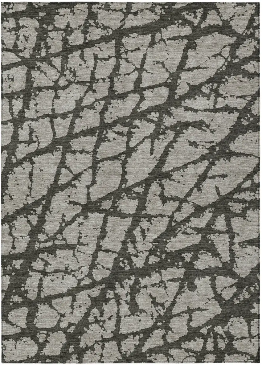 Gray and Black Abstract Washable Non Skid Indoor Outdoor Area Rug Photo 2