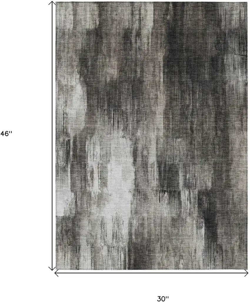 3' X 4' Gray and Black Abstract Washable Non Skid Indoor Outdoor Area Rug Photo 3