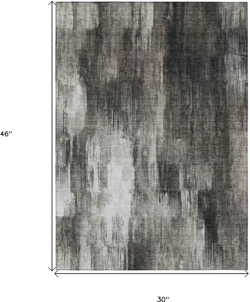 3' X 4' Gray and Black Abstract Washable Non Skid Indoor Outdoor Area Rug Photo 3