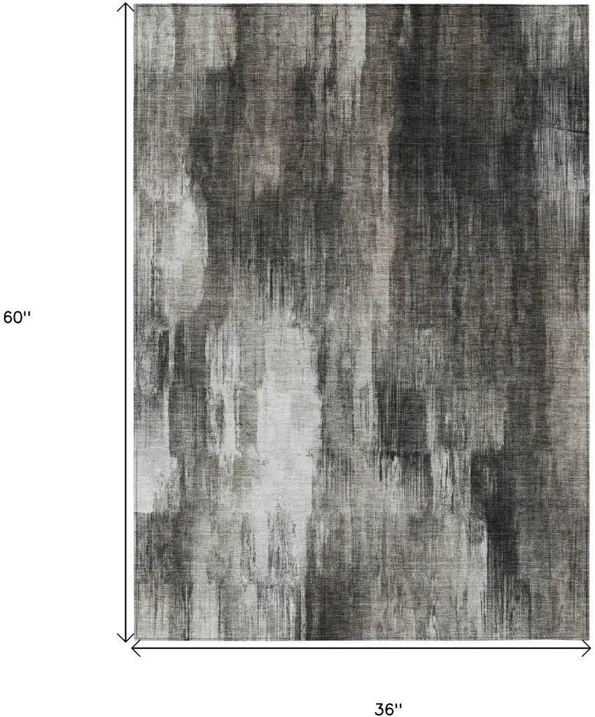 Gray and Black Abstract Washable Non Skid Indoor Outdoor Area Rug Photo 3