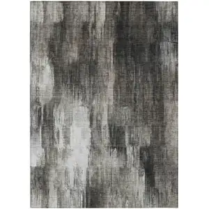 Photo of 3' X 5' Gray and Black Abstract Washable Non Skid Indoor Outdoor Area Rug