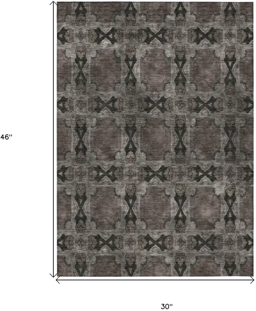 3' X 4' Gray and Black Floral Medallion Washable Non Skid Indoor Outdoor Area Rug Photo 3
