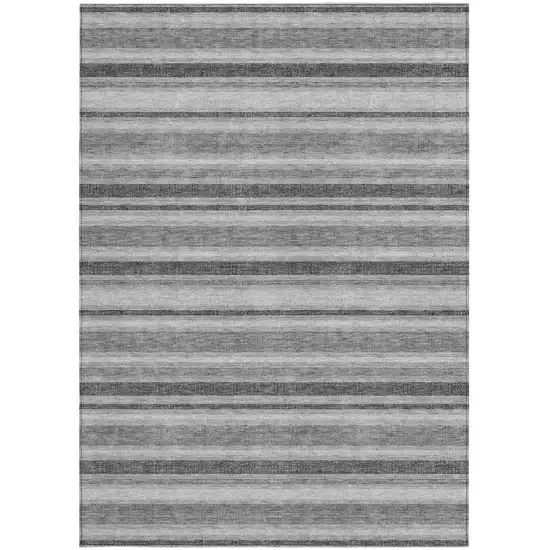 Gray and Black Striped Washable Non Skid Indoor Outdoor Area Rug Photo 4