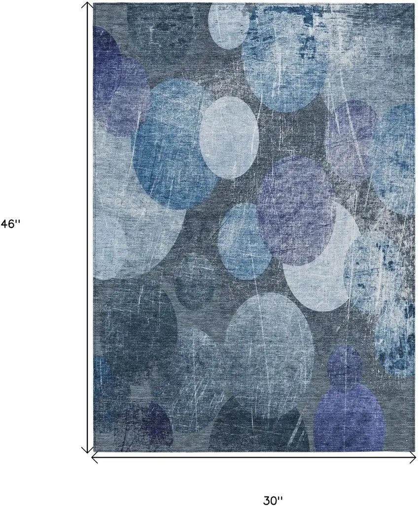 3' X 4' Gray and Blue Abstract Washable Non Skid Indoor Outdoor Area Rug Photo 3