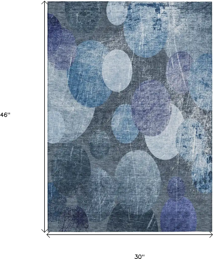 3' X 4' Gray and Blue Abstract Washable Non Skid Indoor Outdoor Area Rug Photo 3