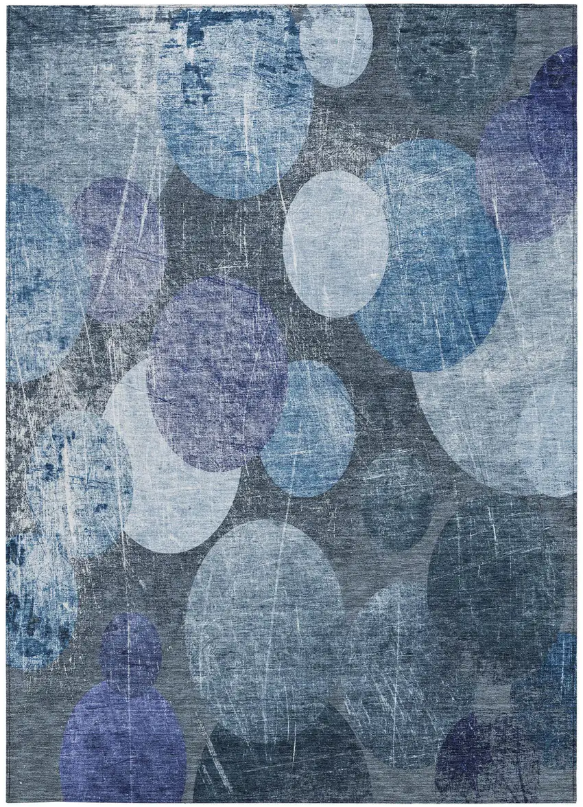 Gray and Blue Abstract Washable Non Skid Indoor Outdoor Area Rug Photo 5