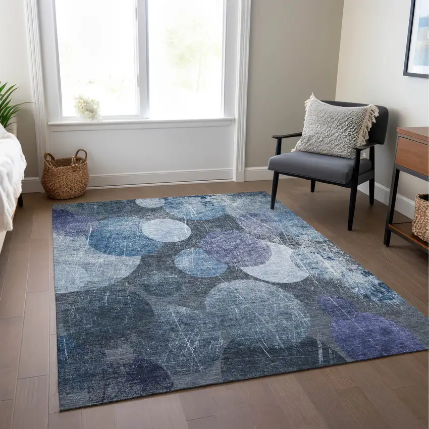 Gray and Blue Abstract Washable Non Skid Indoor Outdoor Area Rug Photo 9
