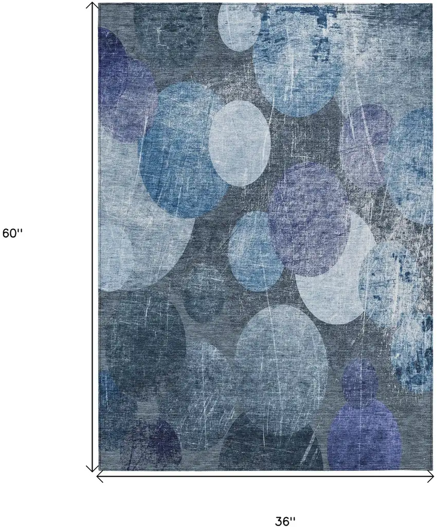 Gray and Blue Abstract Washable Non Skid Indoor Outdoor Area Rug Photo 3
