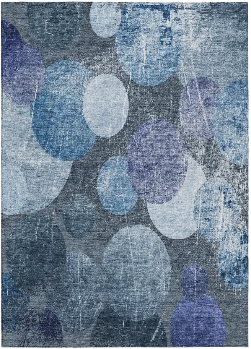 Gray and Blue Abstract Washable Non Skid Indoor Outdoor Area Rug Photo 2