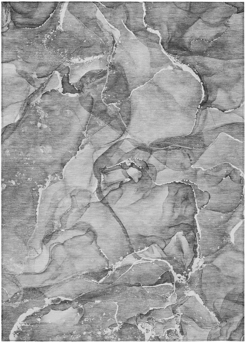 3' X 5' Gray and Ivory Abstract Washable Non Skid Indoor Outdoor Area Rug Photo 2