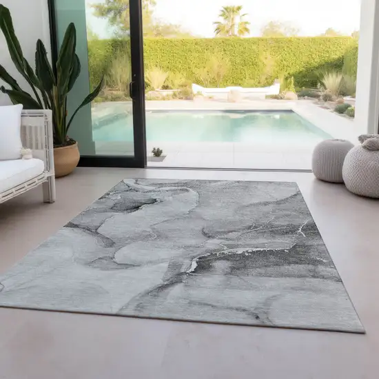 Gray and Ivory Abstract Washable Non Skid Indoor Outdoor Area Rug Photo 8