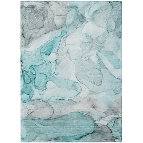 Gray and Ivory Abstract Washable Non Skid Indoor Outdoor Area Rug Photo 2
