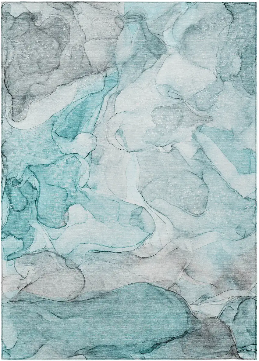 Gray and Ivory Abstract Washable Non Skid Indoor Outdoor Area Rug Photo 2