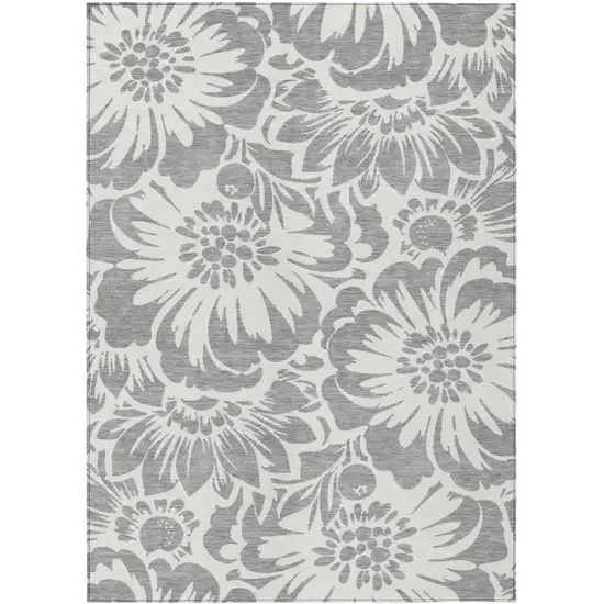 Gray and Ivory Floral Washable Non Skid Indoor Outdoor Area Rug Photo 2