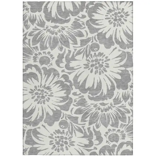 Gray and Ivory Floral Washable Non Skid Indoor Outdoor Area Rug Photo 4