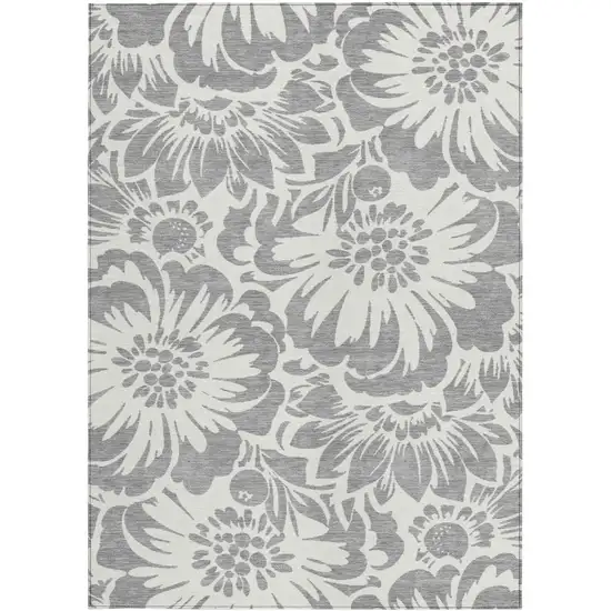 Gray and Ivory Floral Washable Non Skid Indoor Outdoor Area Rug Photo 5
