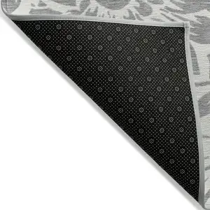 Photo of 3' X 4' Gray and Ivory Floral Washable Non Skid Indoor Outdoor Area Rug