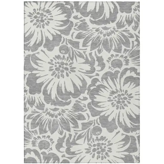 Gray and Ivory Floral Washable Non Skid Indoor Outdoor Area Rug Photo 2
