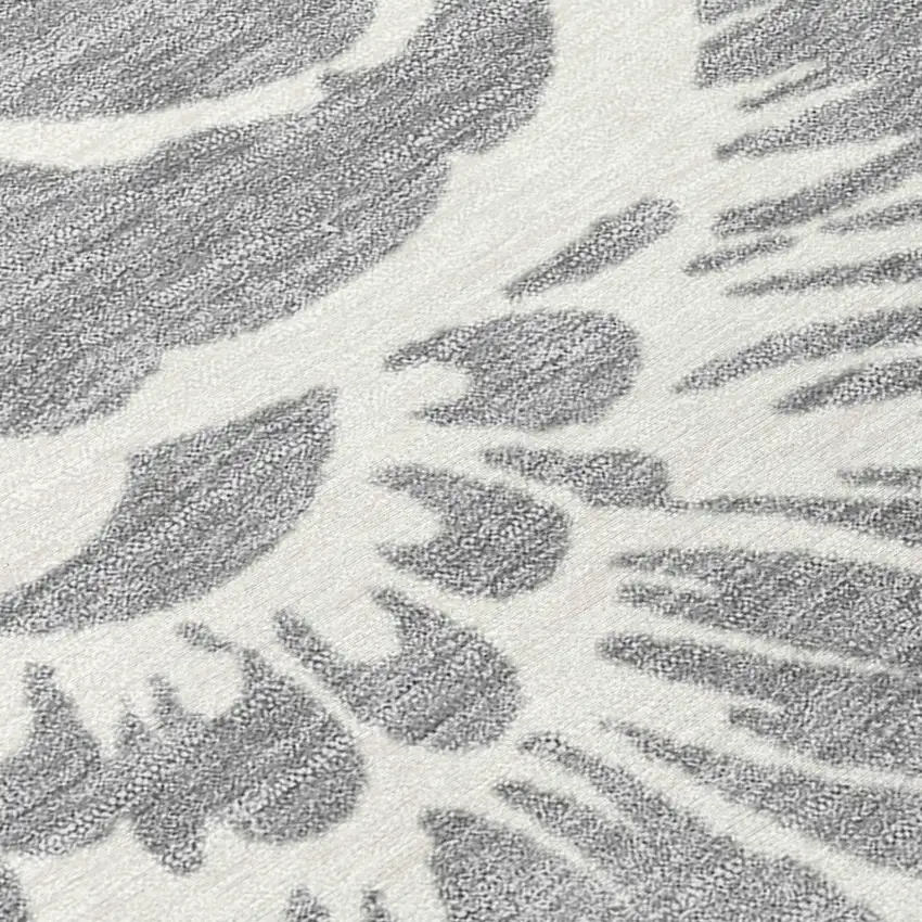 Gray and Ivory Floral Washable Non Skid Indoor Outdoor Area Rug Photo 8
