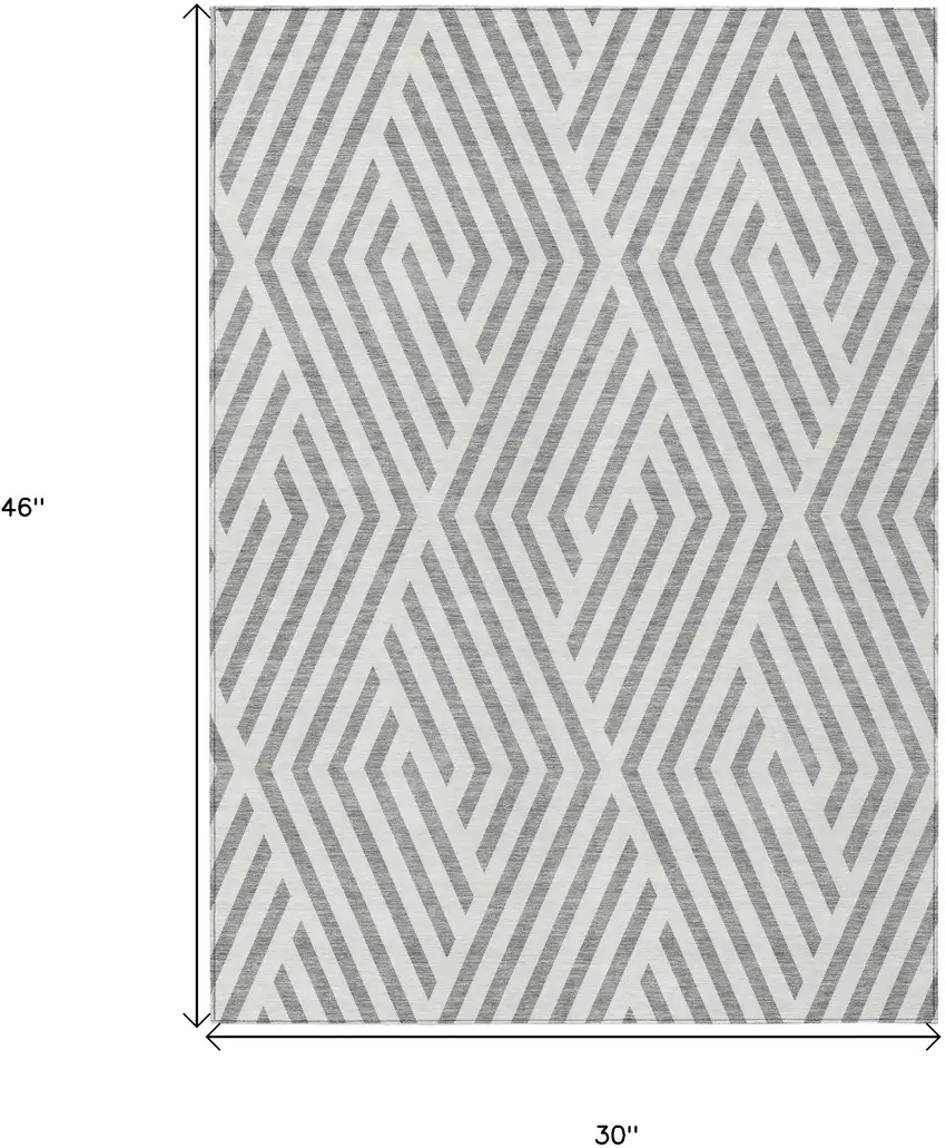 3' X 4' Gray and Ivory Geometric Washable Non Skid Indoor Outdoor Area Rug Photo 3