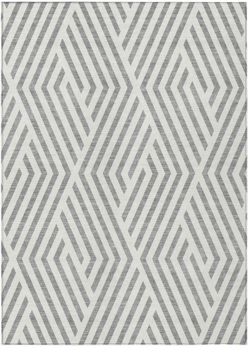 3' X 4' Gray and Ivory Geometric Washable Non Skid Indoor Outdoor Area Rug Photo 2